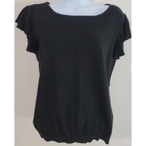 Joseph A Black Knit Sweater Capped Sleeves Top Medium Soft Stretchy Round Neck